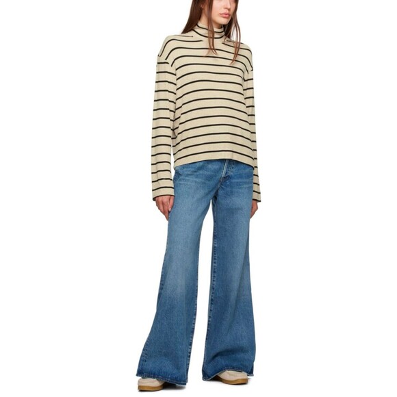 Citizens Of Humanity Selma Turtleneck In Oatmeal Stripe Rinse Sz M New - Picture 9 of 9